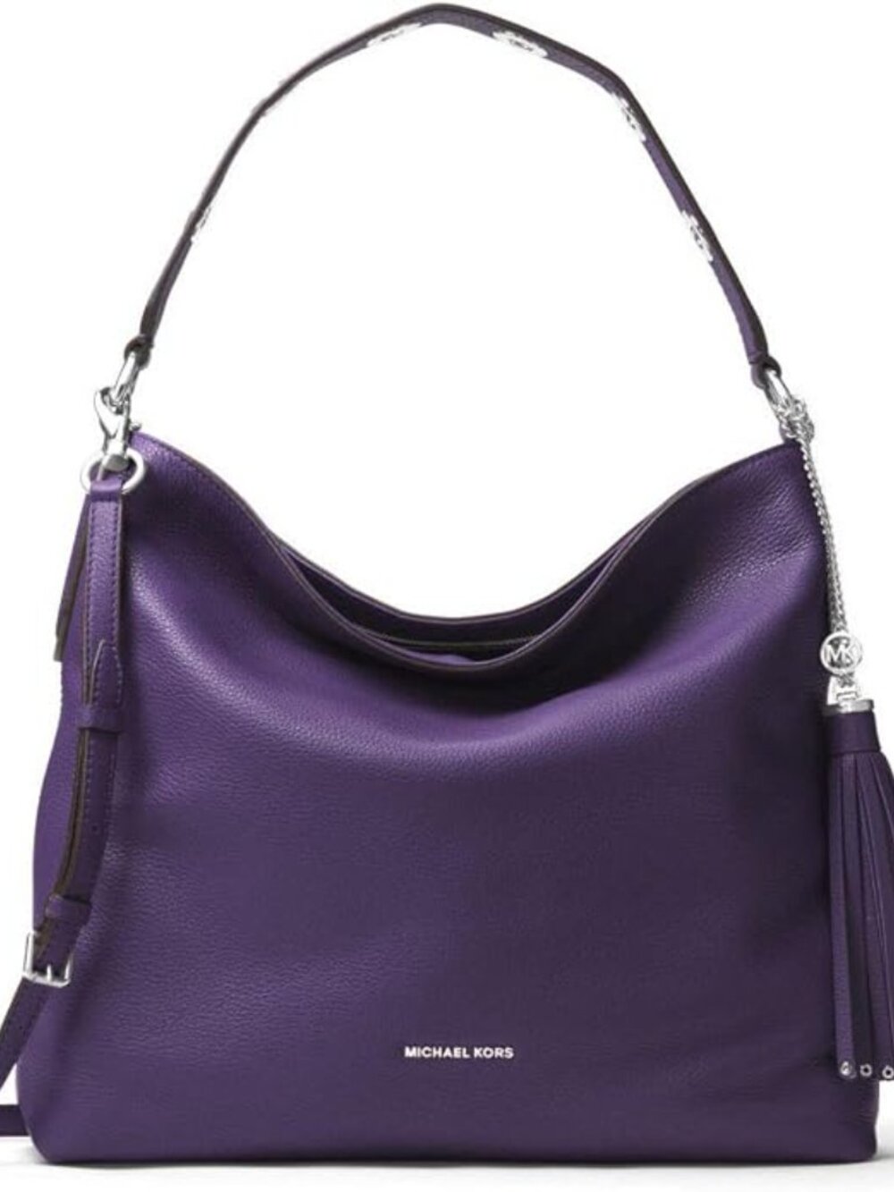 MICHAEL KORS Brooklyn Large Iris Purple Leather Tassel Hobo Shoulder Bag
